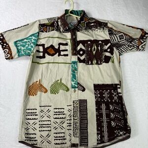 Vintage PRESTIGE Afik Shirt Mens Large Zebra Safari Tribal Canvas Designer